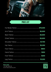 Tattoo Studio Services Offer With Schedule