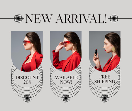 Woman in Bright Red Outfit and Sunglasses Facebook Design Template