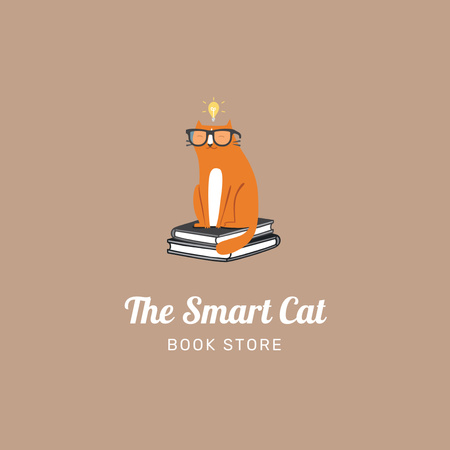 Bookstore Announcement with Cute Cat Logo Design Template