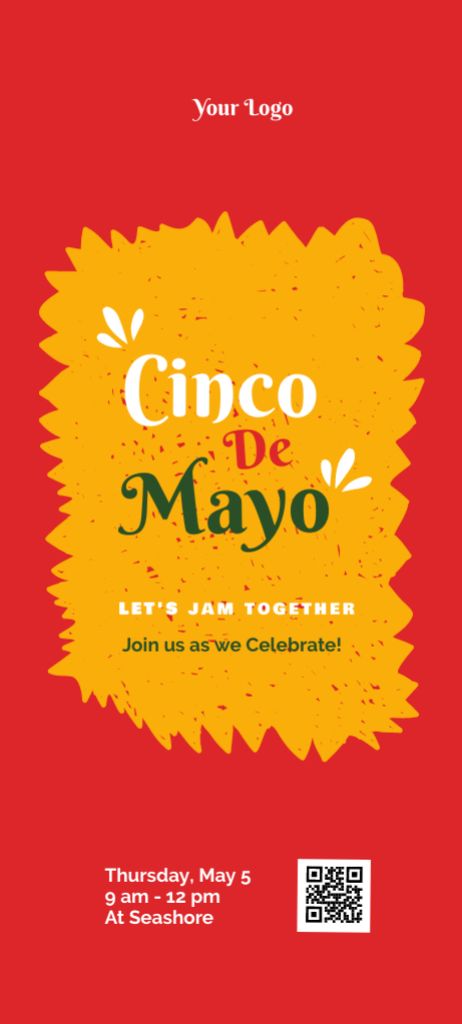 Cinco de Mayo Ad on Red and Yellow Invitation 9.5x21cm – шаблон для дизайна