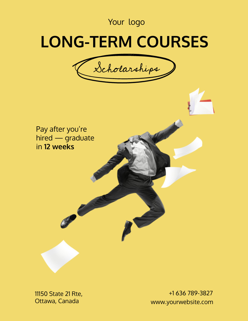 Long-Term Courses Offer with Man Poster 8.5x11in Design Template