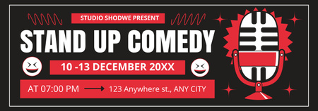 Platilla de diseño Announcement about Comedy Show with Microphone on Black and Red Tumblr