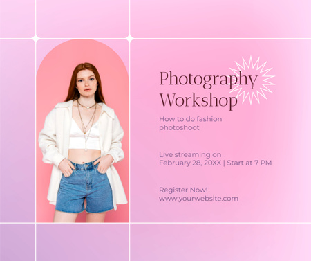 Designvorlage Einladung zum Modefotografie-Workshop auf Pink für Facebook
