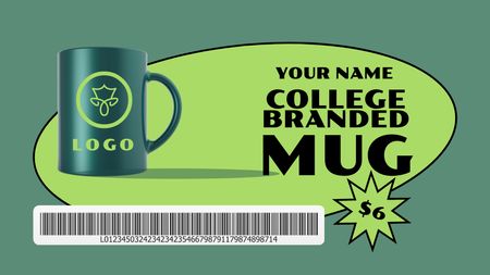 College Merch Offer with Green Mug Label 3.5x2in Design Template