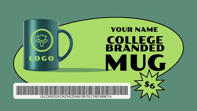 College Merch Offer with Green Mug Label 3.5x2in tervezősablon
