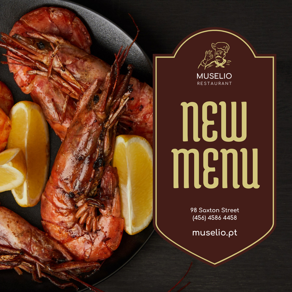 Seafood Menu Offer Prawns with Lemon Instagram Modelo de Design