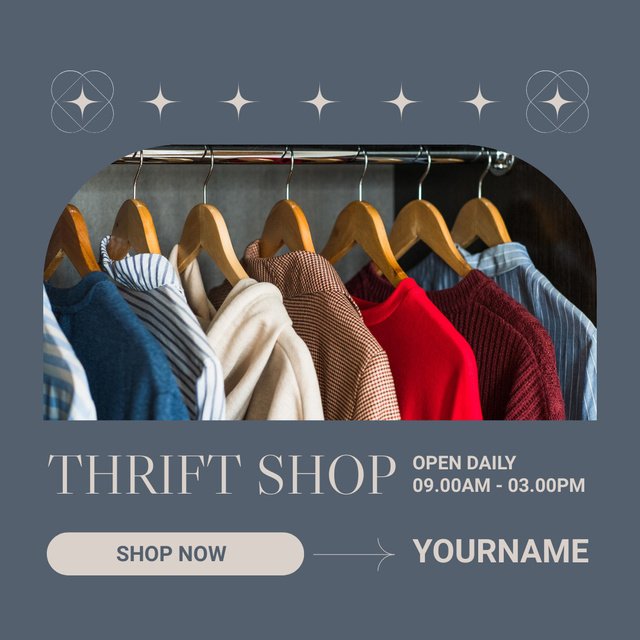 Designvorlage Pre-owned Clothing In Thrift Shop Offer Online für Instagram AD