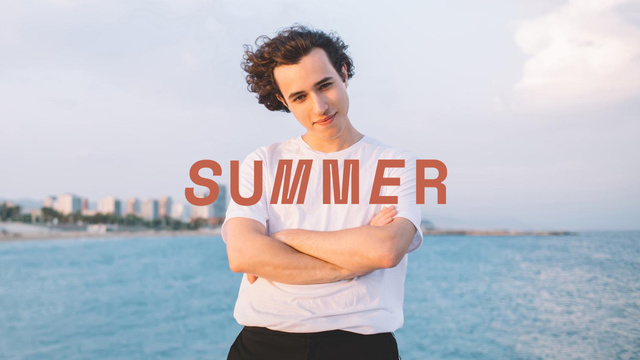 Summer Inspiration with Handsome Young Man and Seascape Youtube Thumbnail Tasarım Şablonu