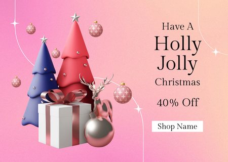 Christmas Sale Shiny Baubles and Trees Card Design Template