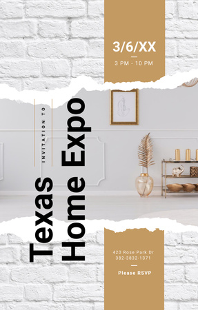 Home Expo Promotion With Modern Interior with White Bricks Invitation 4.6x7.2in tervezősablon