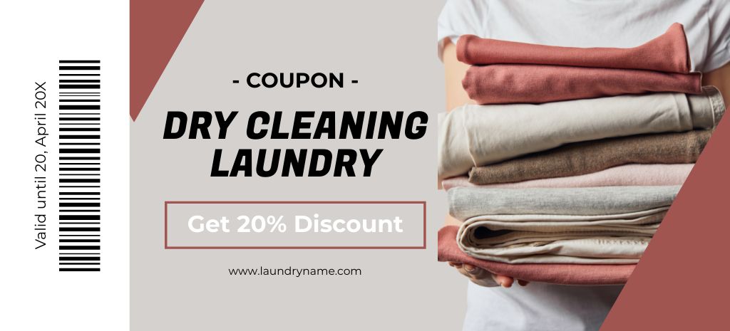 Discount Voucher for Laundry Services with Stack of Fresh Laundry Coupon 3.75x8.25inデザインテンプレート