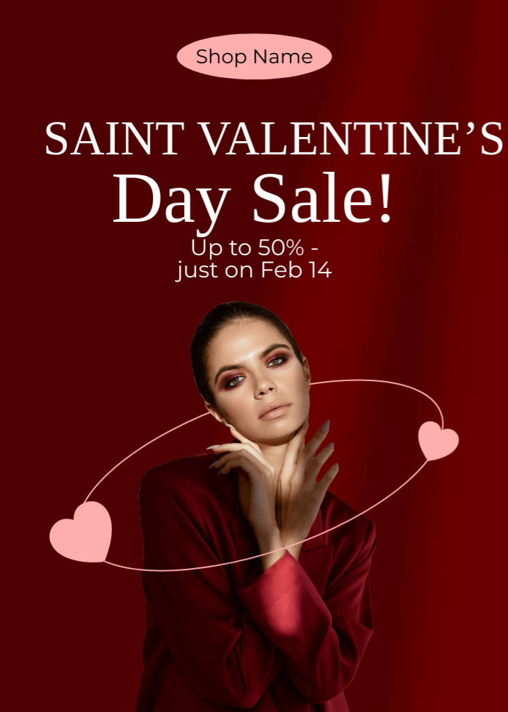 Valentine's Day Sale Announcement with Beautiful Woman Flayerデザインテンプレート