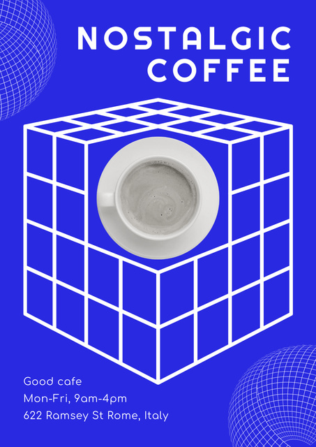 Psychedelic Ad of Coffee Shop with White Cube Poster Tasarım Şablonu