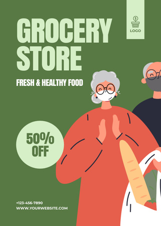 Ontwerpsjabloon van Flayer van Healthy Nutrition With Grocery In Green