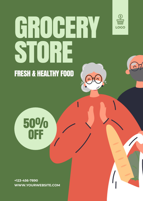 Healthy Nutrition With Grocery In Green Flayer Design Template
