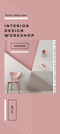 Interior Design Workshop Ad on Pink Invitation 9.5x21cm Design Template