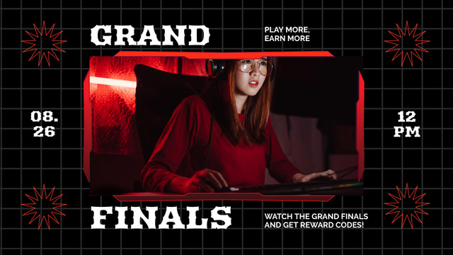 Gaming Tournament Announcement with Woman playing Game FB event coverデザインテンプレート