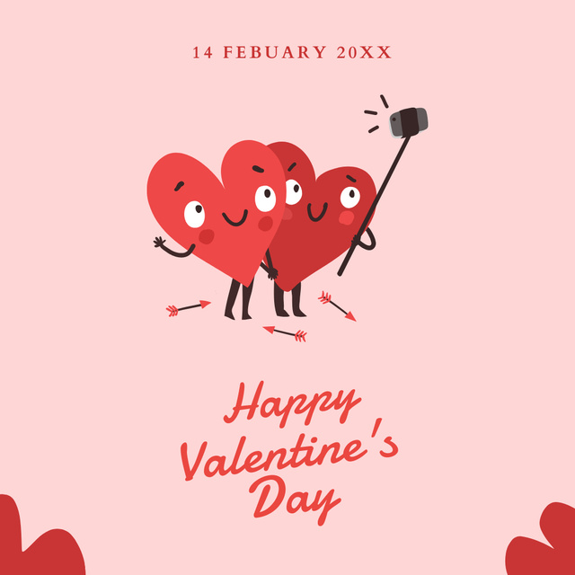 Cartoon Hearts Taking a Selfie on Valentine's Day Instagram Design Template