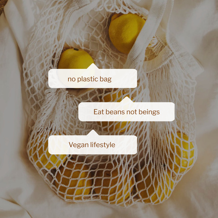 Template di design concetto di stile di vita vegano con limoni in eco bag Instagram