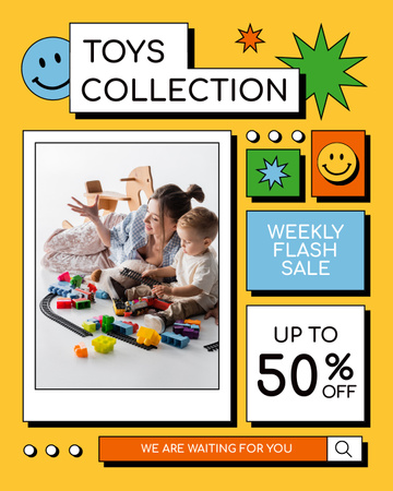 Bright Sale of Children's Toy Collection Instagram Post Vertical Design Template