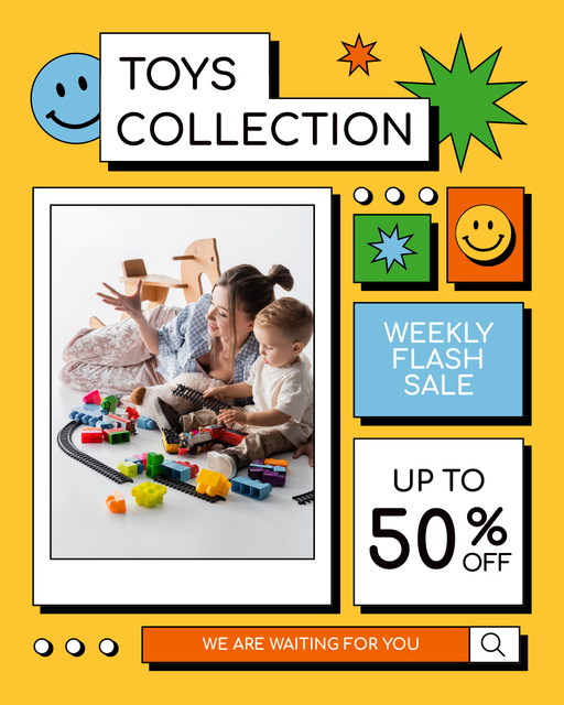 Bright Sale of Children's Toy Collection Instagram Post Vertical Modelo de Design