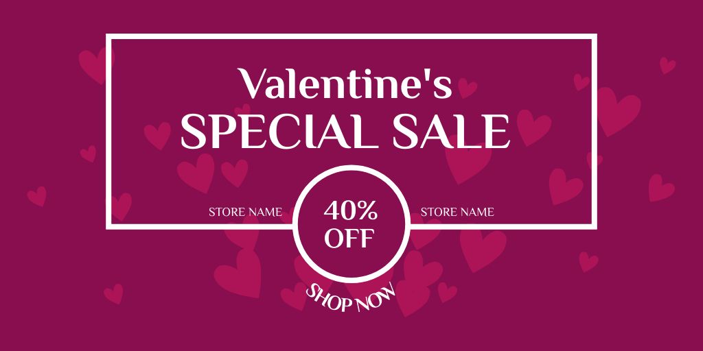 Valentine's Day Special Sale with Violet Hearts Twitter Šablona návrhu