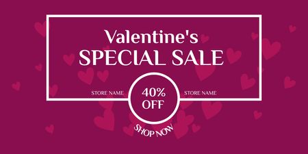 Valentine's Day Special Sale with Violet Hearts Twitter Design Template