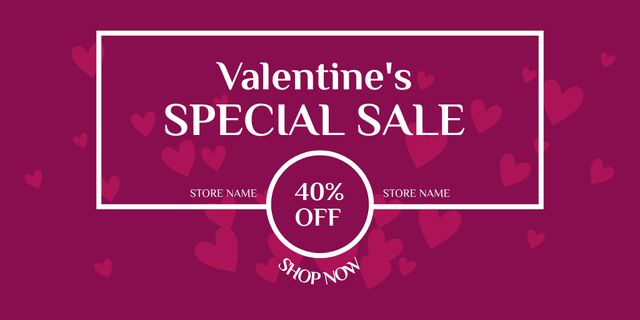 Valentine's Day Special Sale with Violet Hearts Twitter Design Template