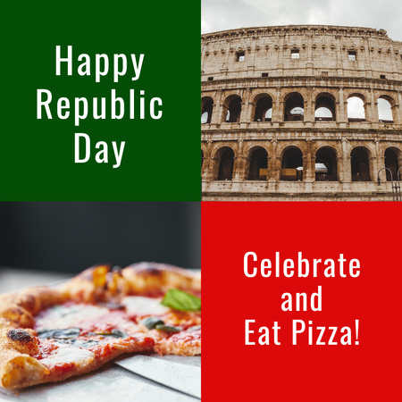 Republic of Italy Day Greeting with Pizza Instagram Design Template