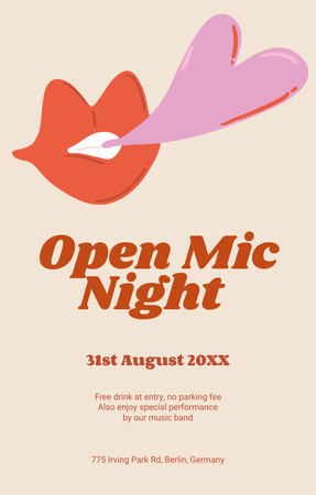 Open Mic Night Announcement with Lips Illustration Invitation 4.6x7.2in Design Template