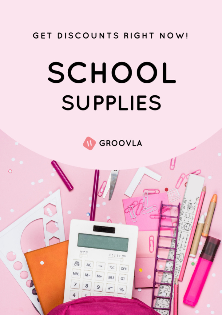 Modèle de visuel Back to School Sale with Stationery in Backpack - Flyer A7