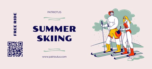 Summer Skiing Offer with Illustration Coupon 3.75x8.25in – шаблон для дизайну