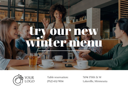 Offer of Winter Menu in Restaurant Postcard 5x7in Design Template