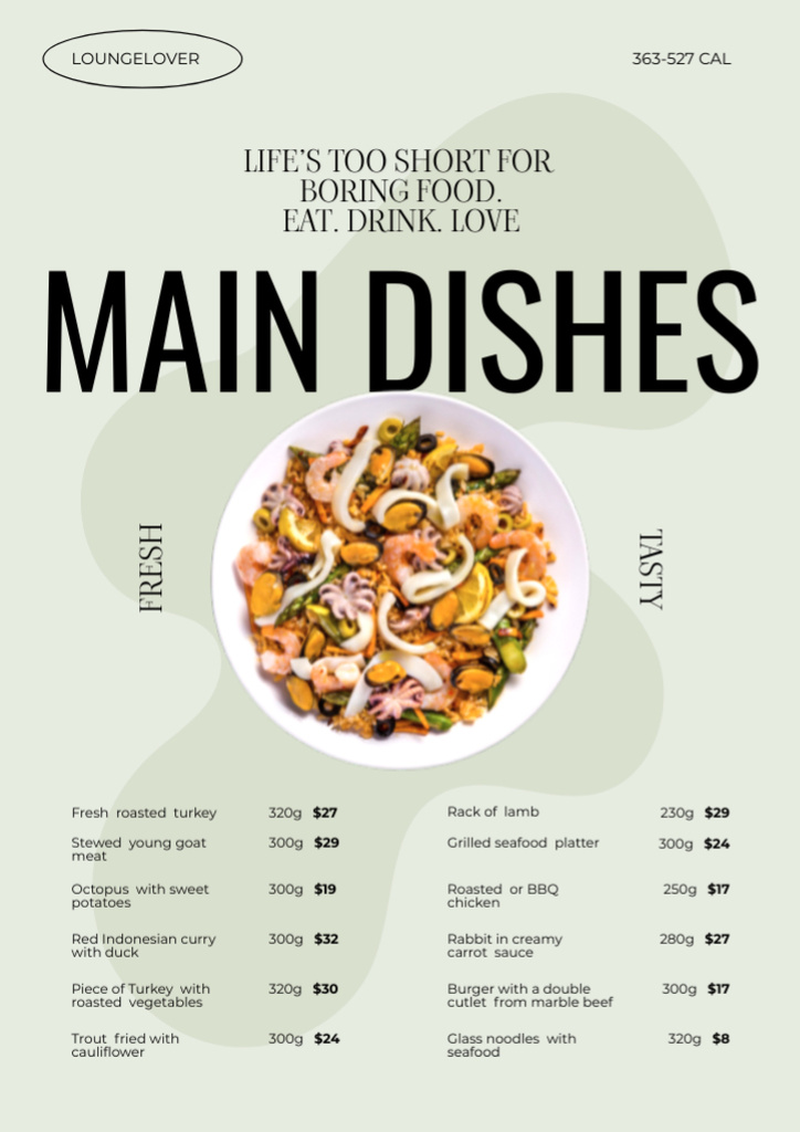 Food Menu Ad with Delicious Salad Menu Design Template