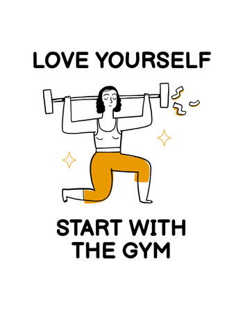 Fitness Club Ad with Woman Lifting Barbell T-Shirt – шаблон для дизайну