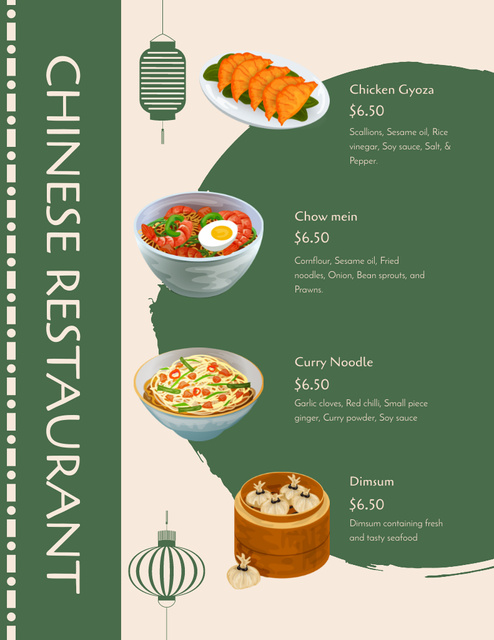 Template di design Bowls with Appetizing Traditional Food in Restaurant Menu 8.5x11in