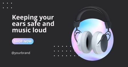 Plantilla de diseño de Sugerencia de modelo de auricular seguro para escuchar música Facebook AD 