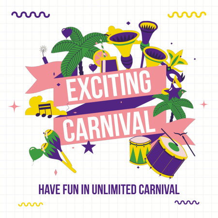 Plantilla de diseño de Emocionante carnaval con varios instrumentos musicales. Animated Post 
