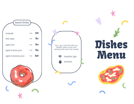 объявление меню продуктов питания с аппетитной пиццей Menu 11x8.5in Tri-Fold – шаблон для дизайна