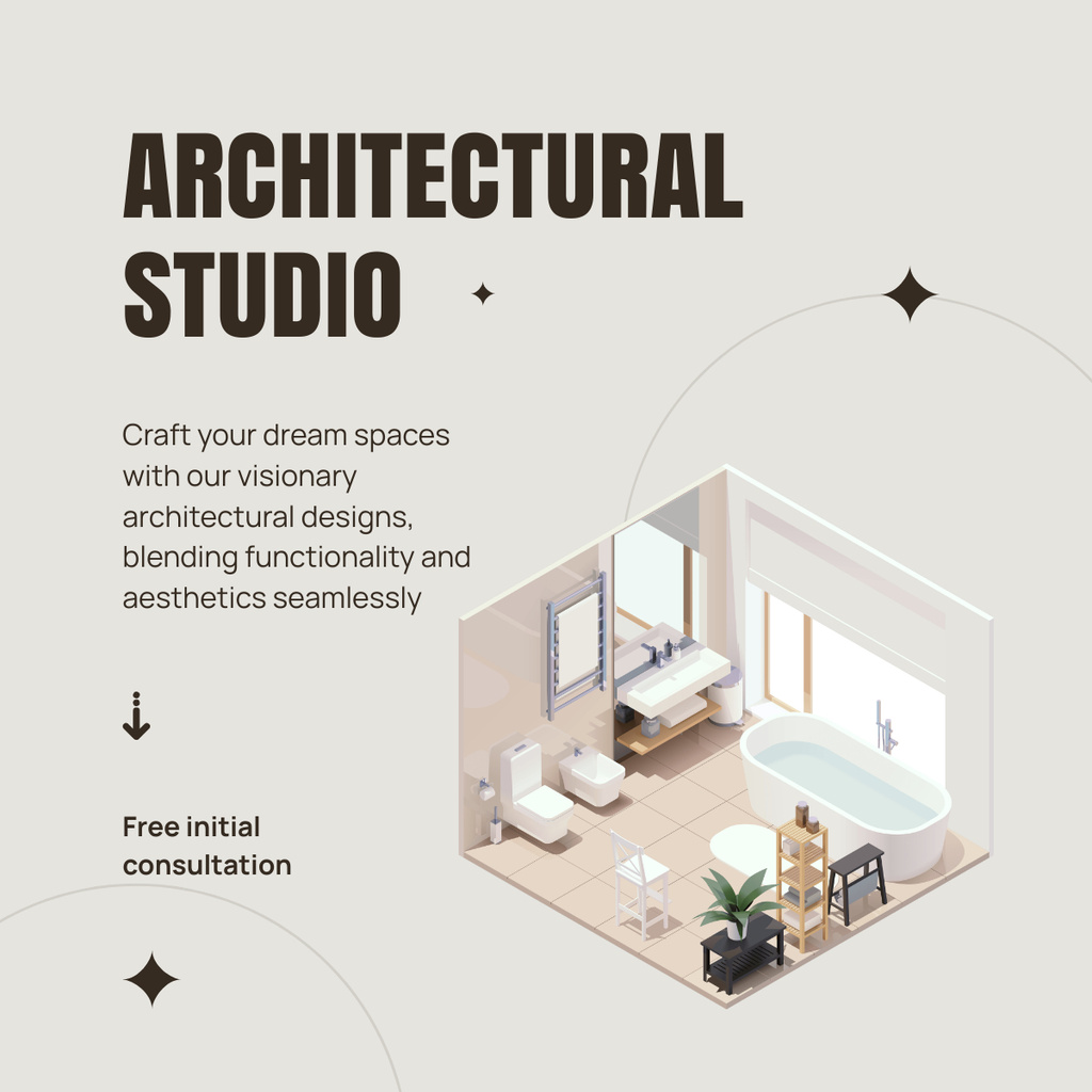 Architectural Studio Ad with Mockup of Room Interior Design LinkedIn post Design Template