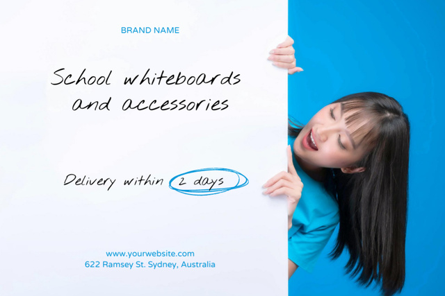 Template di design School Whiteboards And Supplies With Delivery Offer in Blue Postcard 4x6in