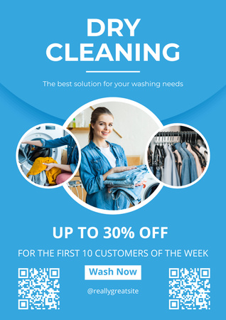 Dry Cleaning Ad with Offer of Discount Poster Design Template