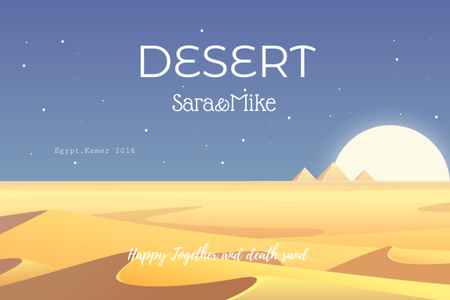Ontwerpsjabloon van Postcard 4x6in van Woestijn Illustratie Met Zand En Piramides