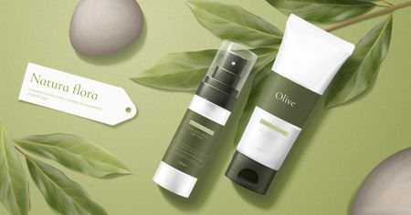 Designvorlage Natural Cosmetics Offer with Cream Tube and Bottle für Facebook AD