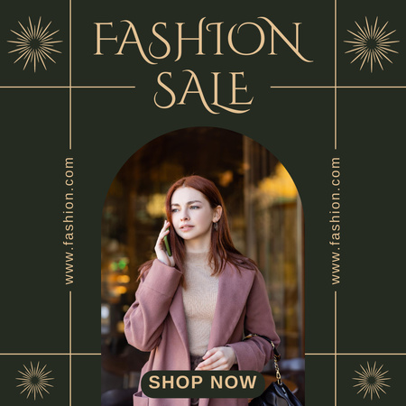 Fashion Sale Ad with Young Woman in Coat Instagram Design Template