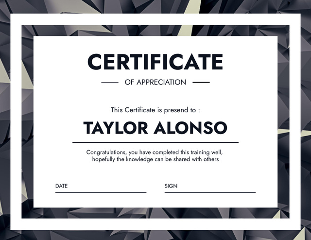 Award of Appreciation on Bright Texture Certificate Šablona návrhu