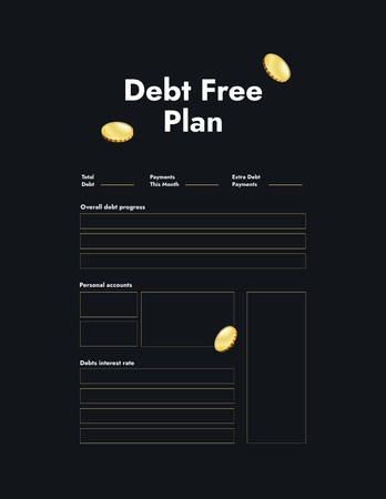 Debt Free Plan in Black Notepad 8.5x11in Design Template
