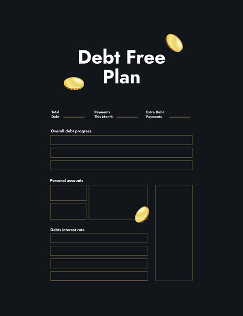 Debt Free Plan in Black Notepad 8.5x11in – шаблон для дизайна
