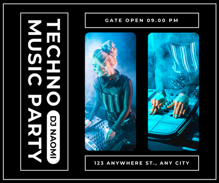 Techno Music Party Announcement Facebook Design Template