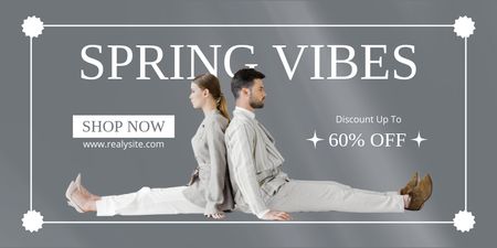 Spring Sale with Fashionable Man and Woman Twitter Design Template